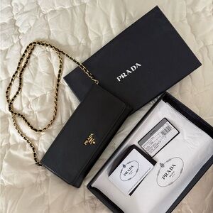 Prada Black Saffiano Wallet on Chain